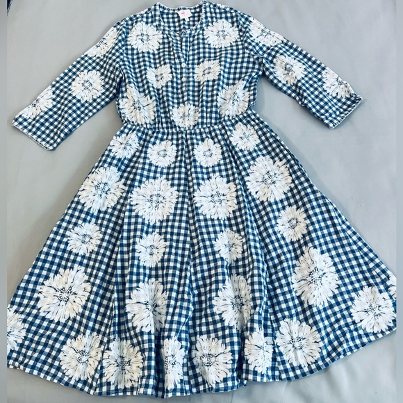 Nimo with‎ Love embroidered dress size M Plaid Blue White Flowers - Picture 3 of 11